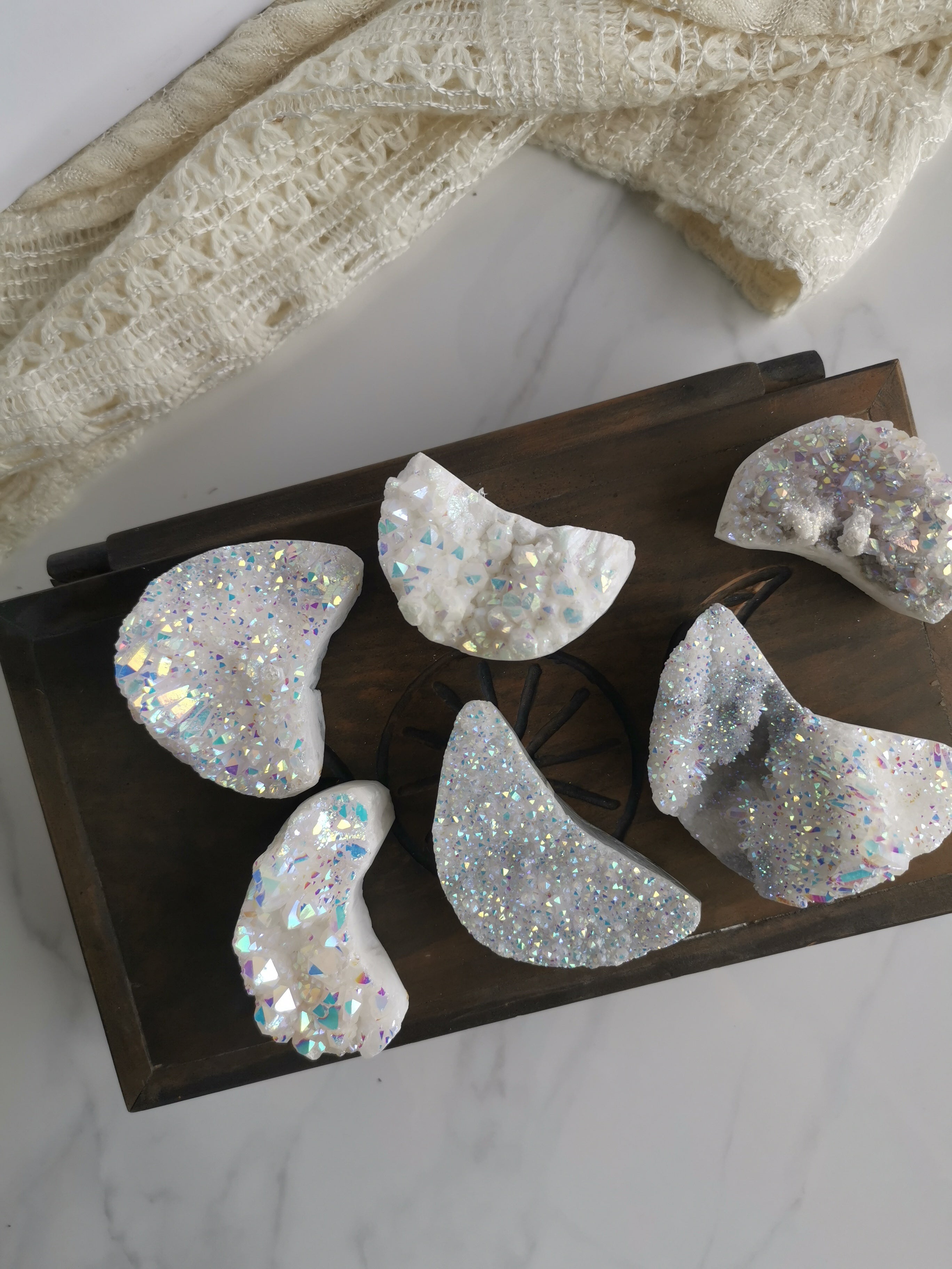 Rainbow Aura Quartz Moons